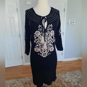 Black and cream embroidered tunic top